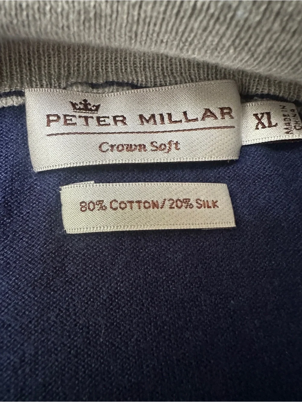 Peter Millar Navy Half-Zip Sweater with Light Gray Collar